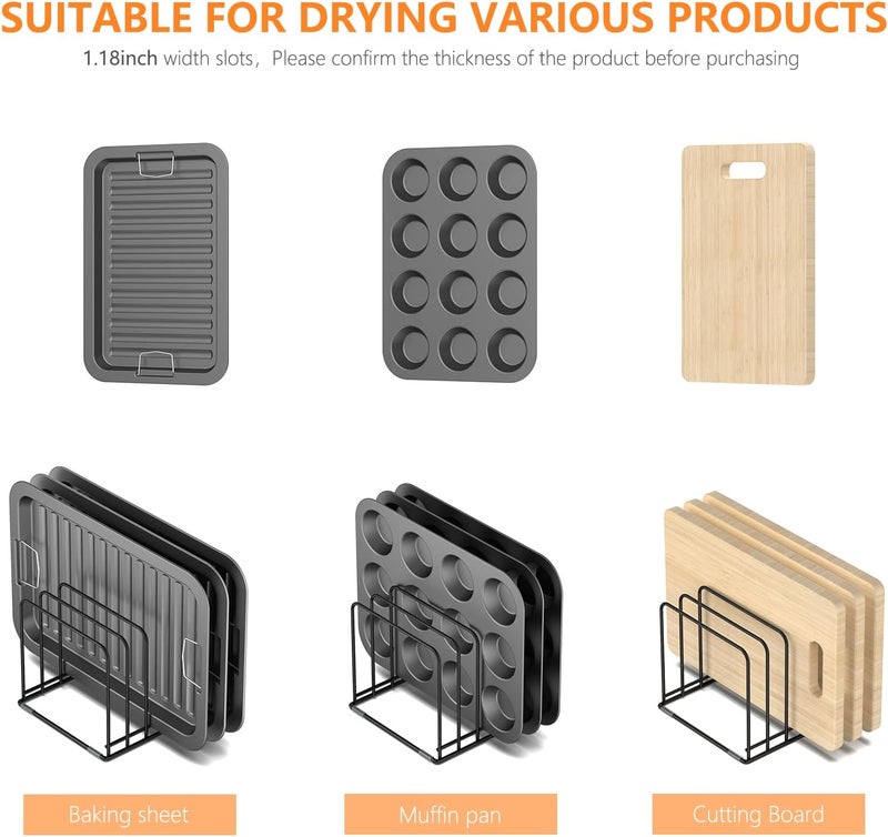 KORRTFID Kitchen Cabinet Organizer, Steel Cookware Holder, Divided Holder with 5 Slots for Skillets Baking Tray and Chopping Board Rack - Baking Pan Holder Storage (2 PCS) - Image 5